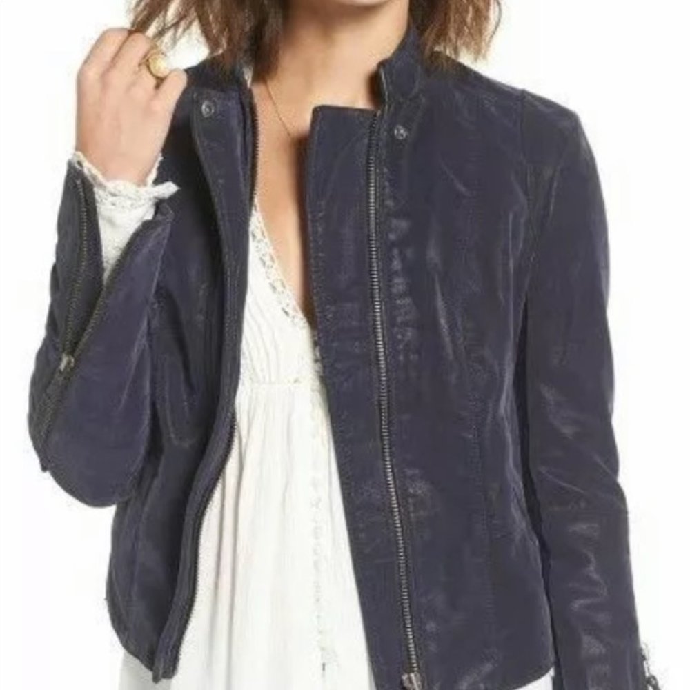 Free People Vegan Leather Suede Moto Jacket, Size 0, Black